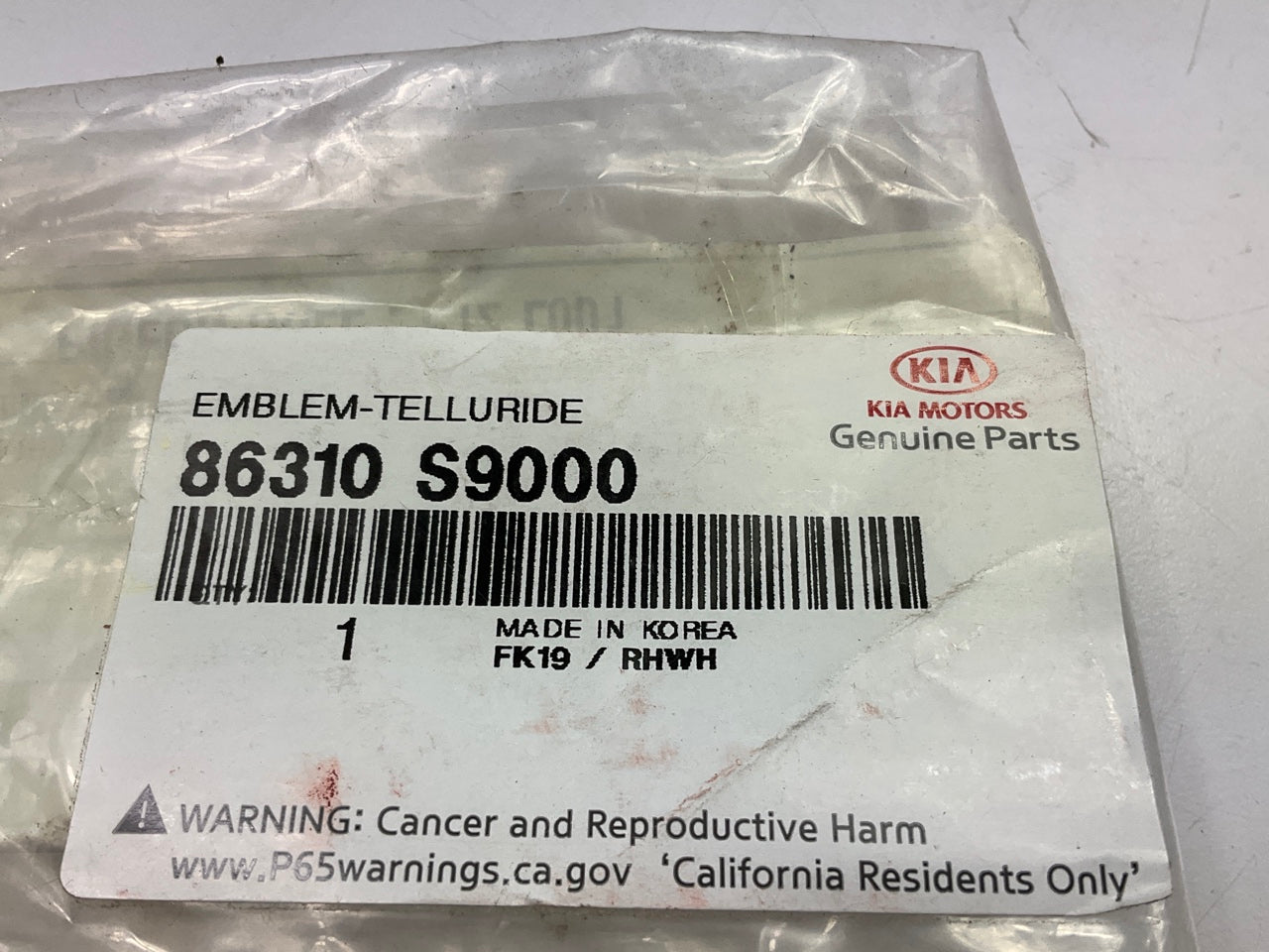 Rear Hatch Tailgate Emblem ''Telluride'' OEM For 2020-22 Kia Telluride 86310S9000