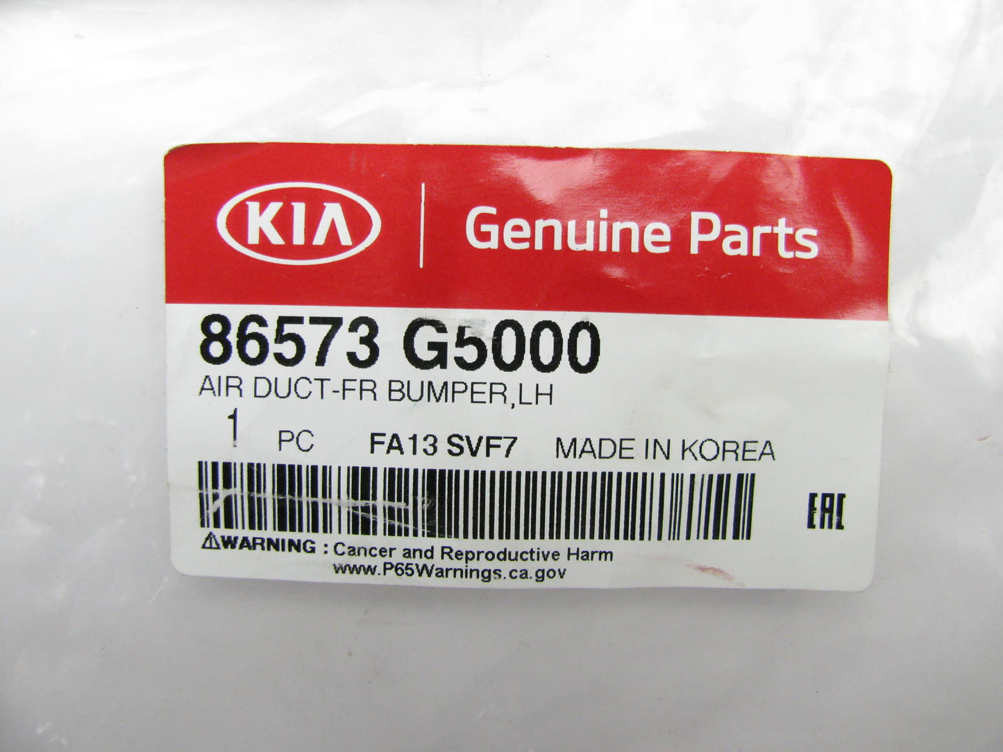 Front Bumper, Left Drivers Air Duct Vent OEM For 2017-2019 Kia Niro 86573G5000