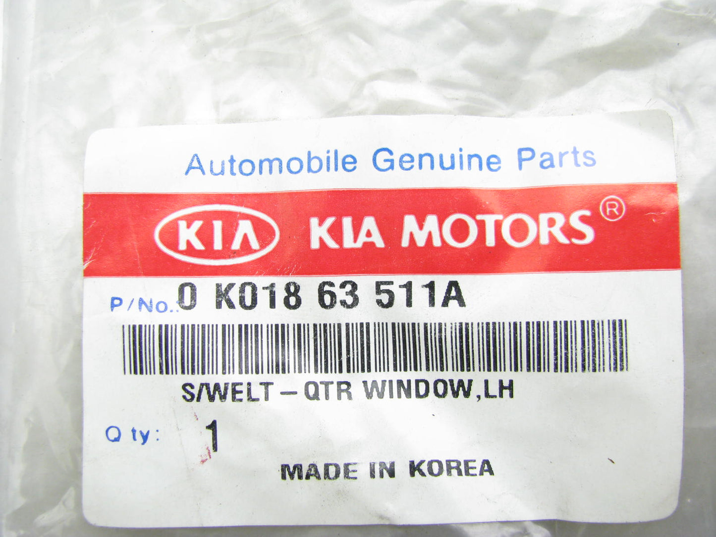NEW - OEM 0K01863511A Rear Left Quarter Window Welt Seal For 97-02 Kia Sportage