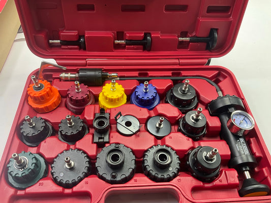 KTI KTI-71110 Radiator Pressure Tester Kit, 21-Piece, With 0-35 PSI Gauge