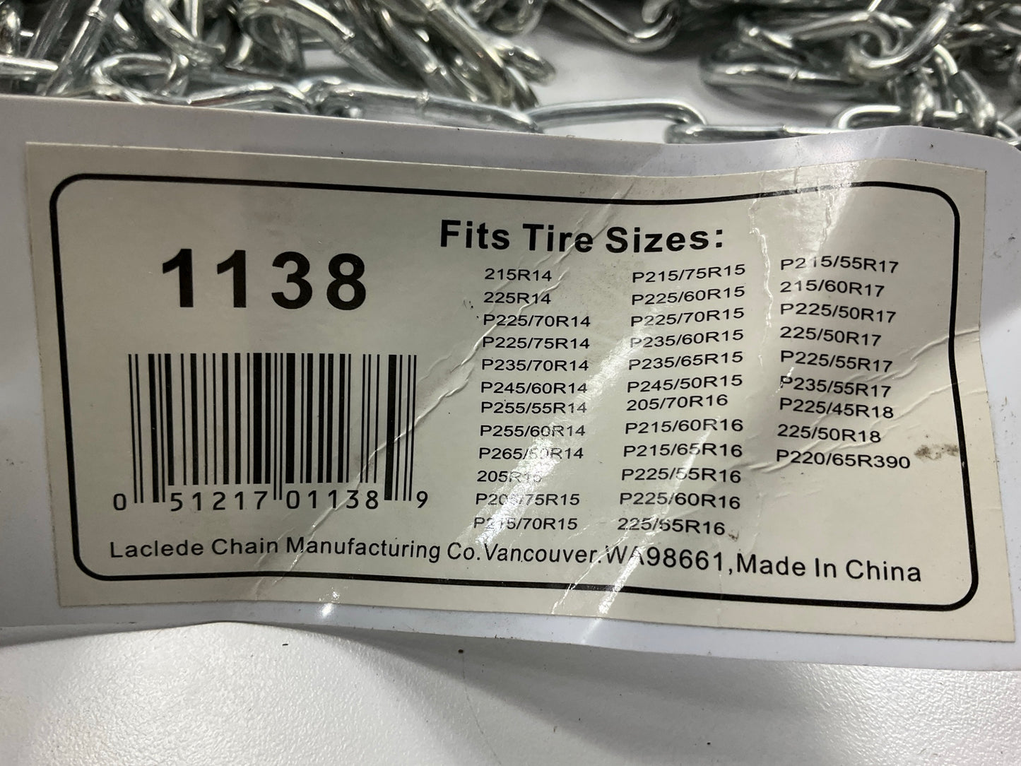Laclede 1138 Tire Snow Chains PAIR 215/60R16, 215/65R16, 225/60R16, 215/55R17