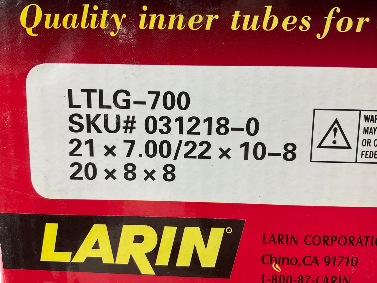Larin LTLG-700 Heavy Duty Lawn & Garden Inner Tire Tube 21 X 7.00/22 X 10-8