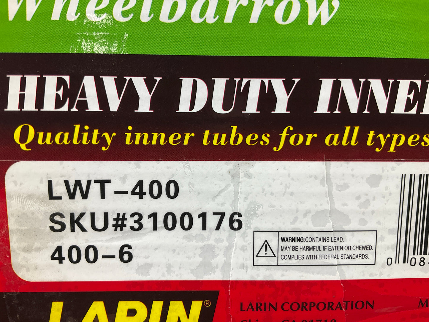 (2) Larin LWT-400 Heavy-Duty Inner Tube 400-6 Wheelbarrow With TR-13 Valve Stem