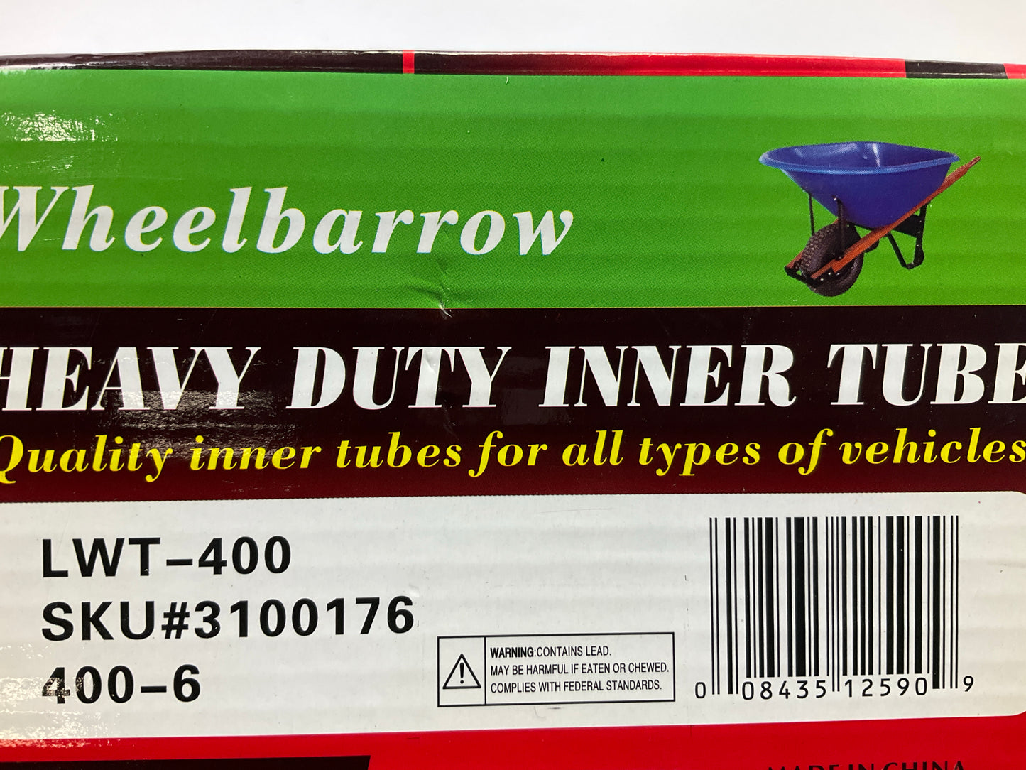 Larin LWT-400 Heavy-Duty Inner Tube 400-6 Wheelbarrow With TR-13 Valve Stem