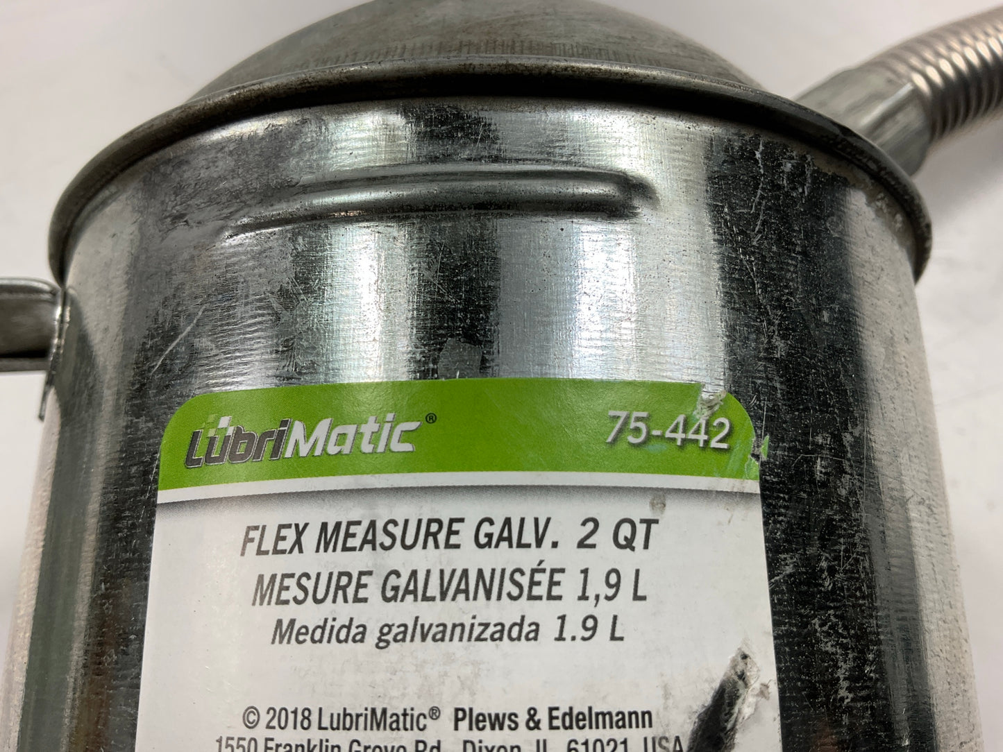 LubriMatic 75-442 2 Quart Galvanized Metal Liquid Measure Can W/ Flex Spout