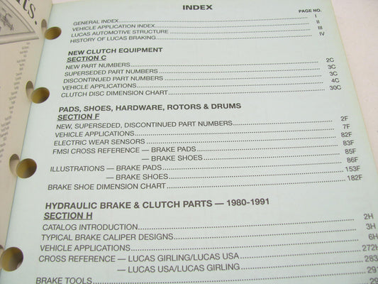 Lucas 1000 1991 Brake & Clutch Parts Catalog For Imports - 296 Pages
