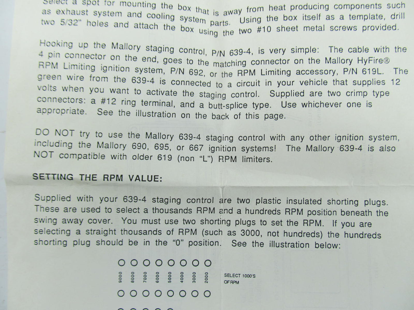 Mallory 639-4 HyFire IV Launch Stage Controller Kit Adj 2000-9000 RPM DRAG RACE