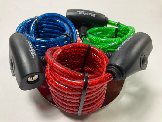 Master Lock 8127TRI Keyed Cable Locks Green Blue Red 6ft X 5/16'', Pack Of 3
