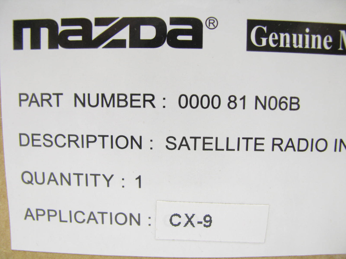NEW 000081N06B SIRIUS Satellite Receiver Installation Kit For 10-12 Mazda CX-9