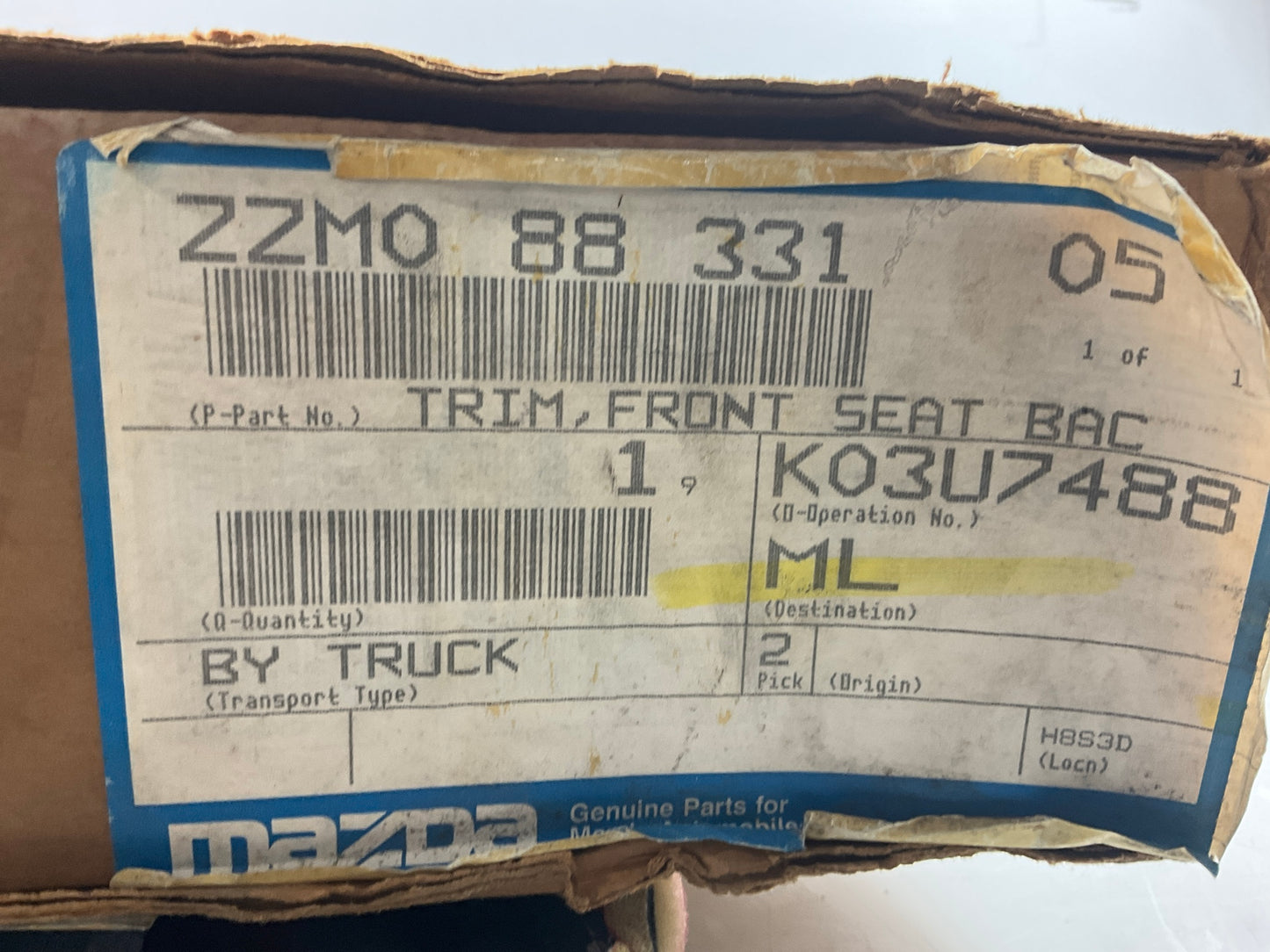 NOS OEM Mazda ZZM0-88-331-05 Front Left Seat Cover - 1994 B2300 B3000 B4000