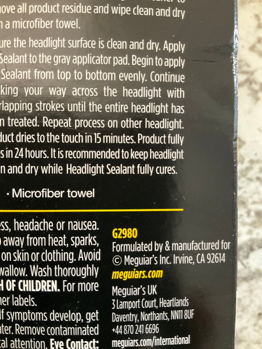 Meguiars G2980 Heavy Duty Headlight Lamp Restoration Kit With Polish And Sealant