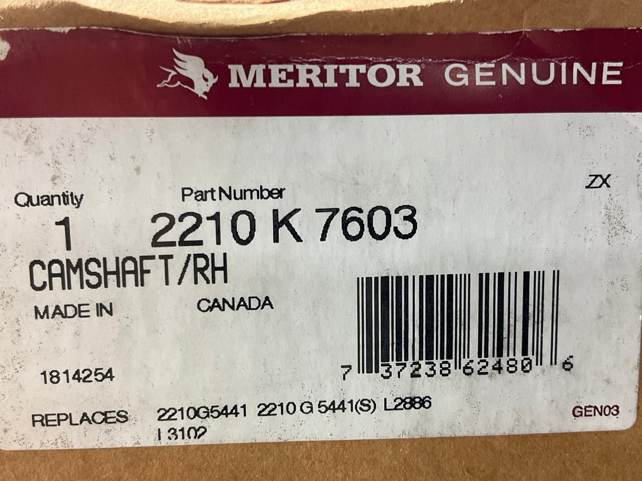 Meritor 2210K7603 RIGHT Camshaft, 1.50 X 28 Spline, 13.45'' Long For 16.5'' Q-Plus
