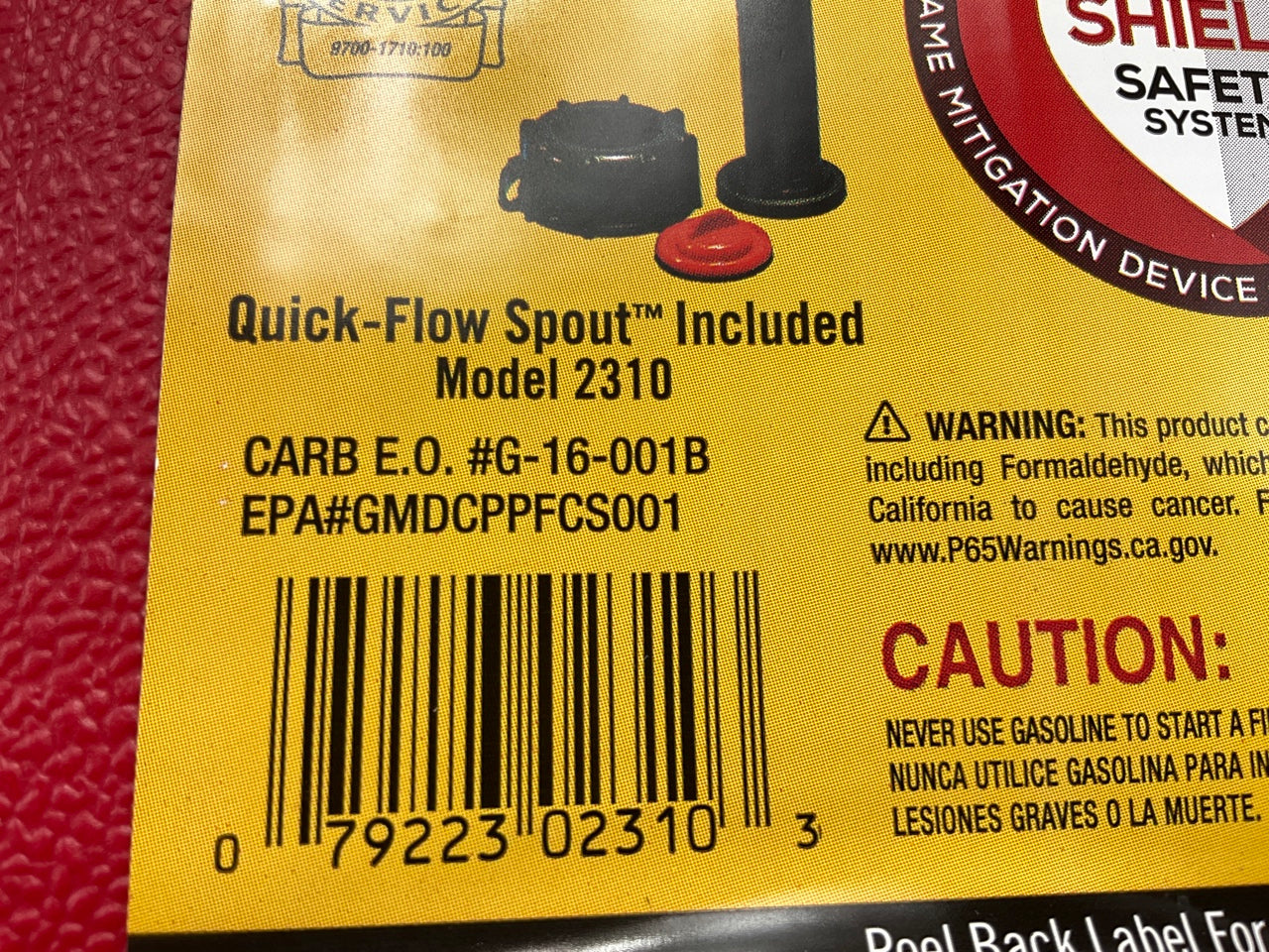 Midwest Can 2310 2-Gallon Red Plastic Fuel Gas Can With Flame Shield Safety