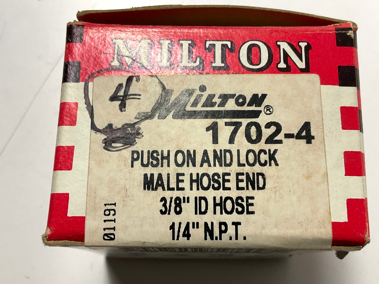 4 / PACK - Milton 1702-4 1/4'' Male End Push-on And Lock Fitting, 3/8'' ID Hose