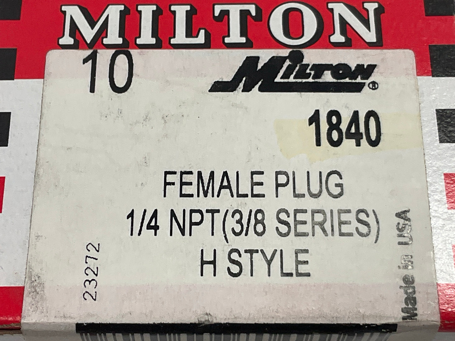 Milton 1840 Female Plug 1/4 NPT (3/8 Series) H Style, Box Of 10