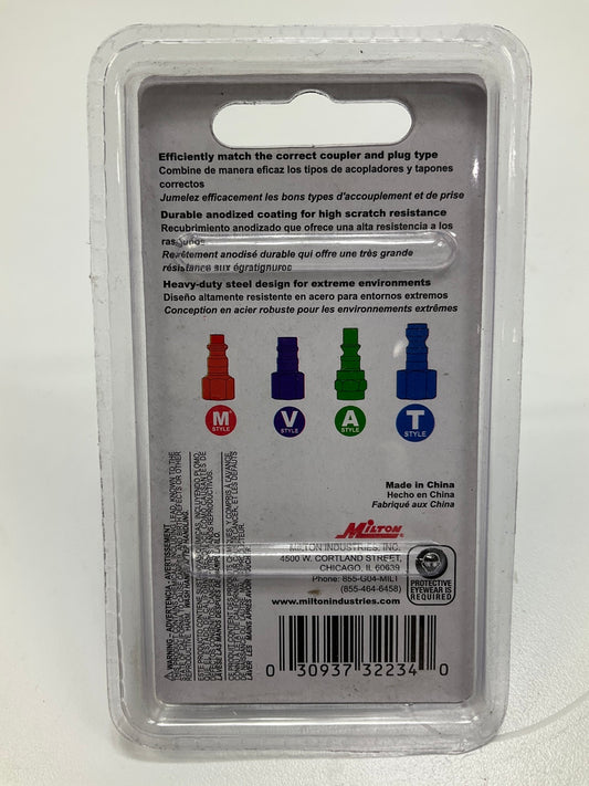 Milton COLOR FIT S-303TKIT 3 Piece T-Style Coupler & Plug Set, 1/4'' NPT, BLUE