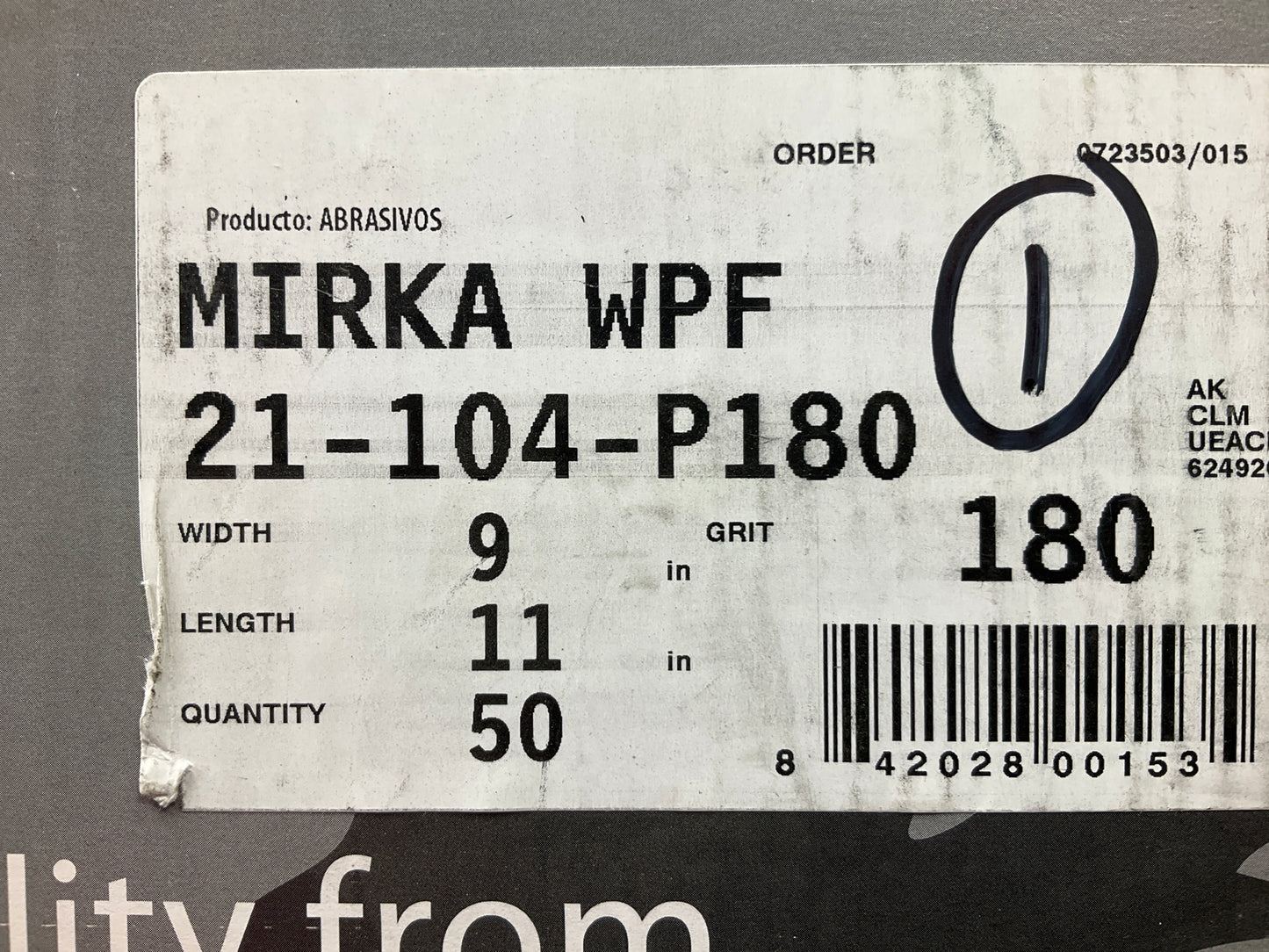 Mirka 21-104-P180 Waterproof 9''x11'' 180 Grit Sandpaper Sheets, 50 Sheets Total
