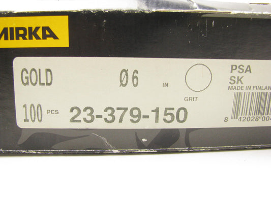 (100) Mirka 23-379-150, 6'' No-Hole 150 Grit Adhesive Filing Sanding Discs