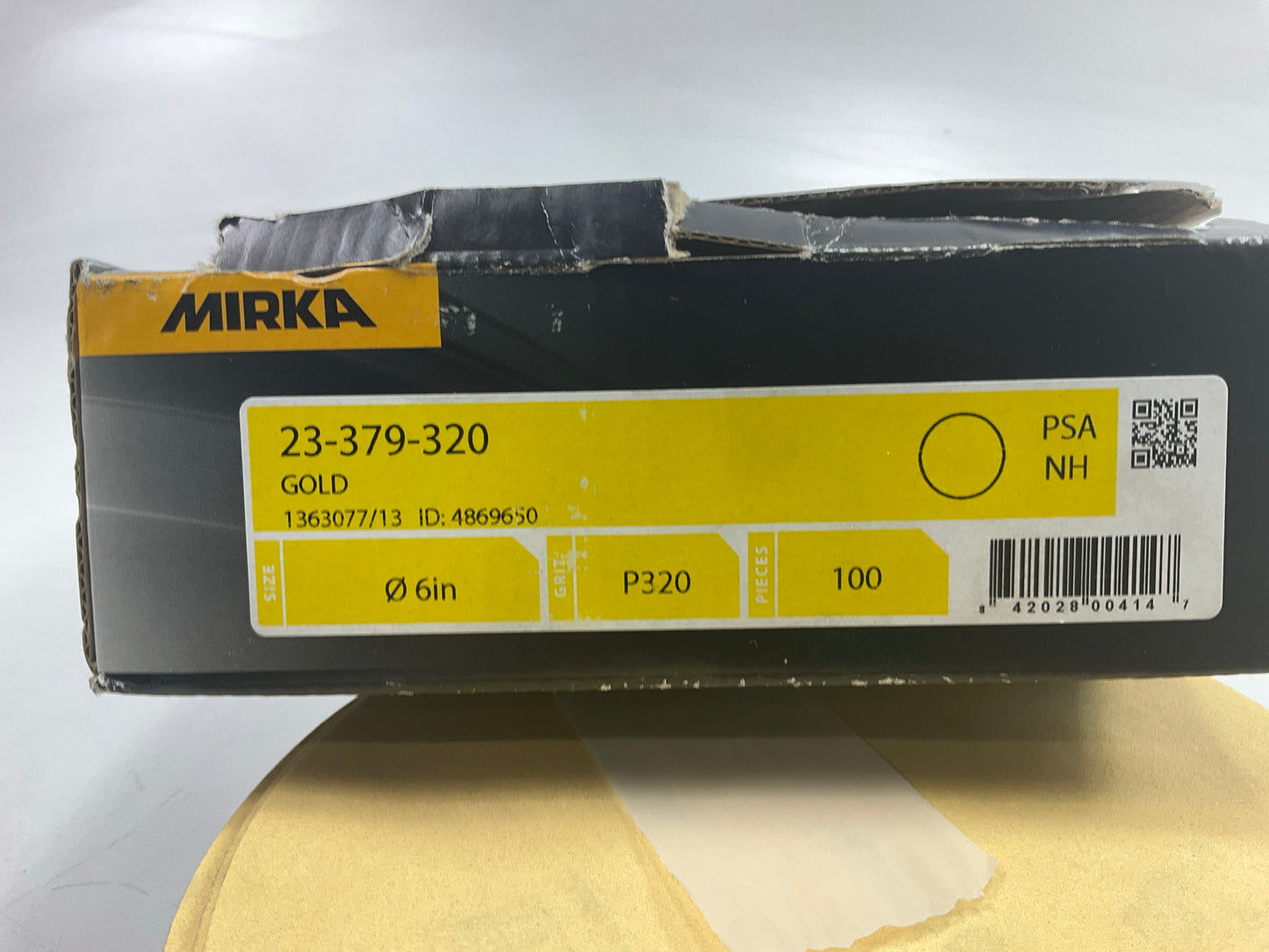 Mirka 23-379-320 Gold 6'' PSA Autobox 320 Grit Sanding Disc (100 Discs / Box)