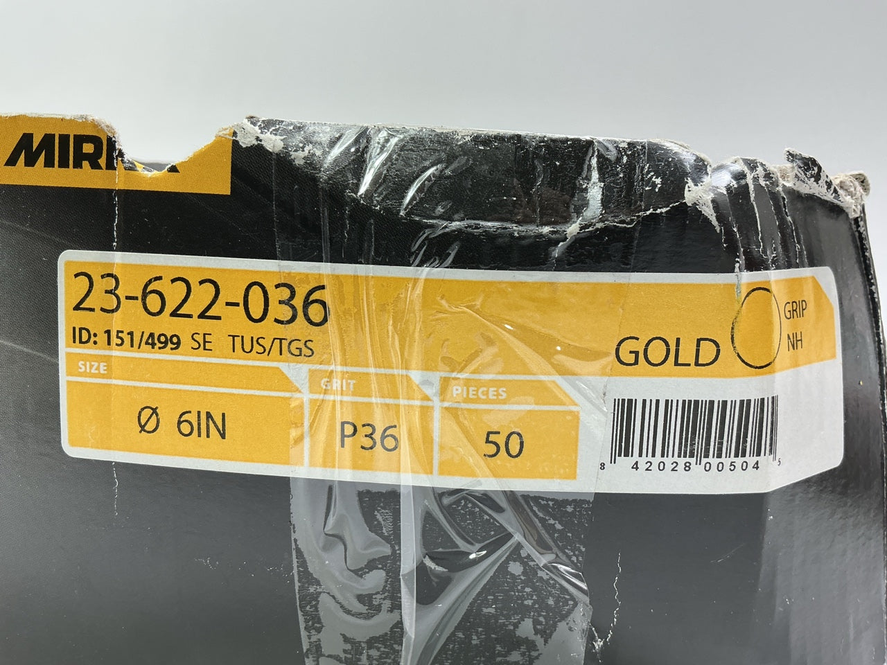Mirka 23-622-036 Gold 6'' Heavy Duty Grip Hook & Loop Sanding Discs 36-Grit 50pcs