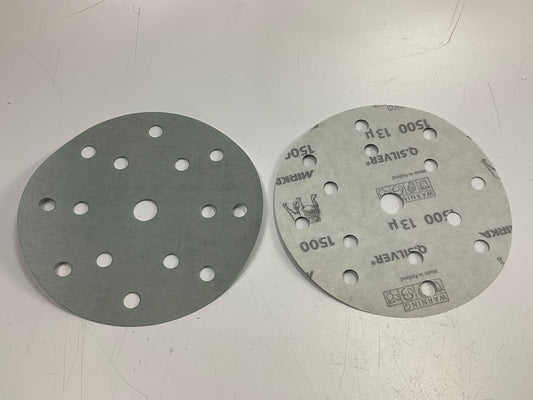 Mirka 2C-611-1500 Q.Silver Ace 6'' 1500 Grit 15 Hole Grip Vacuum Disc, Qty 45 Pcs
