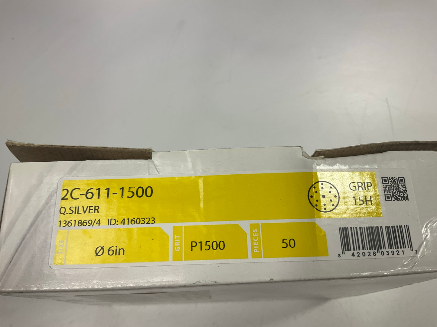 Mirka 2C-611-1500 Q.Silver Ace 6'' 1500 Grit 15 Hole Grip Vacuum Disc, Qty 50