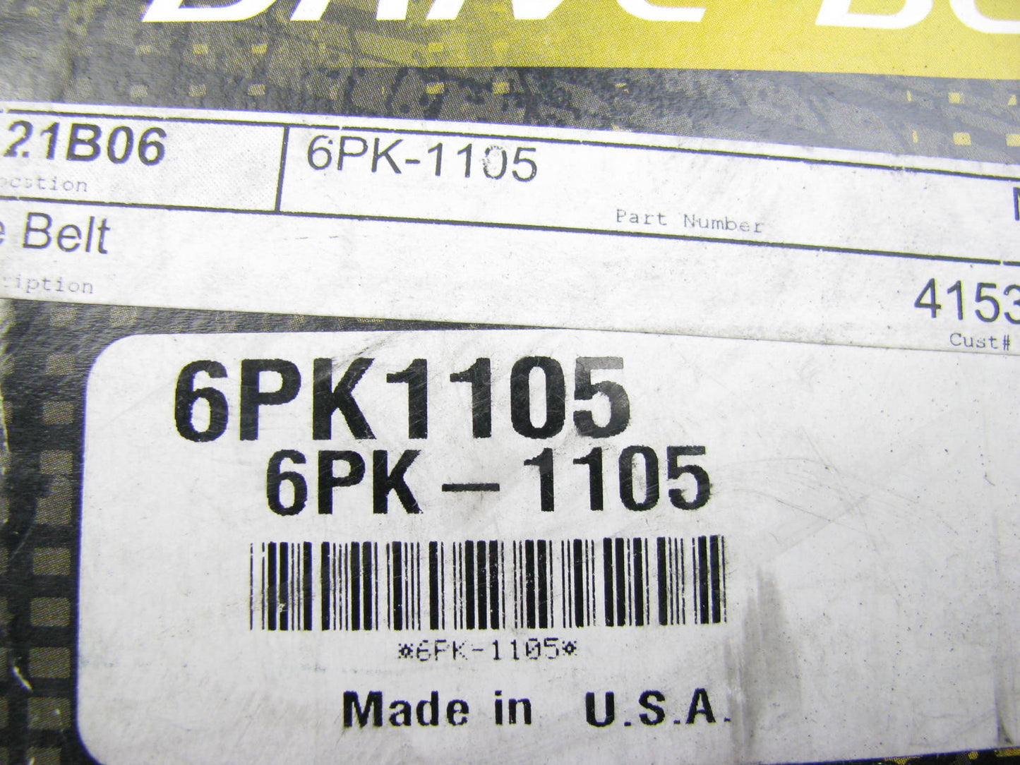 Mitsuboshi 6PK1105 Serpentine Belt - 0.84'' X 44.00'' - 6 Ribs