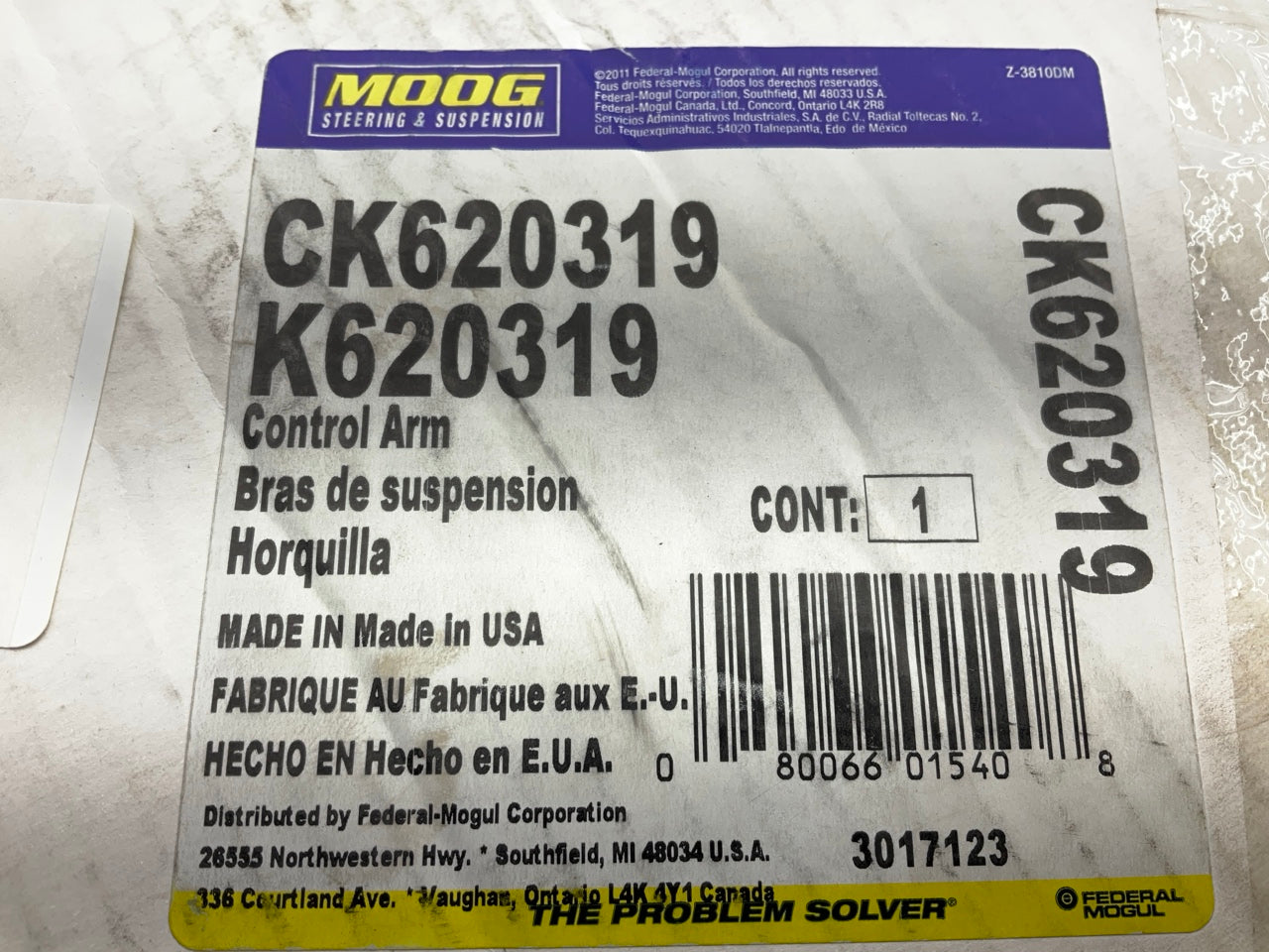 Moog CK620319 Front Left Lower Suspension Control Arm And Ball Joint Assembly