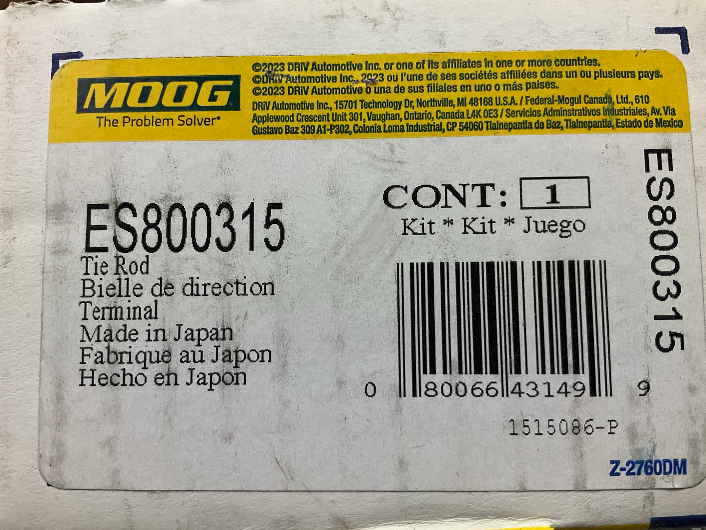 Moog ES800315 Front Left Outer Steering Tie Rod End For 2007-2017 Lexus LS460