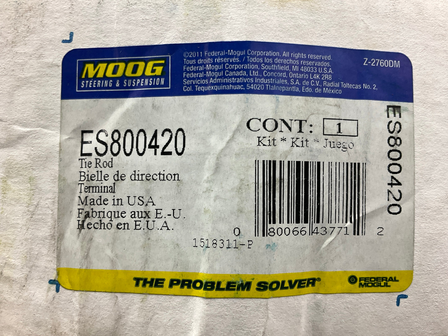 NO HARWDARE - Moog ES800420 Front Right Steering Tie Rod End