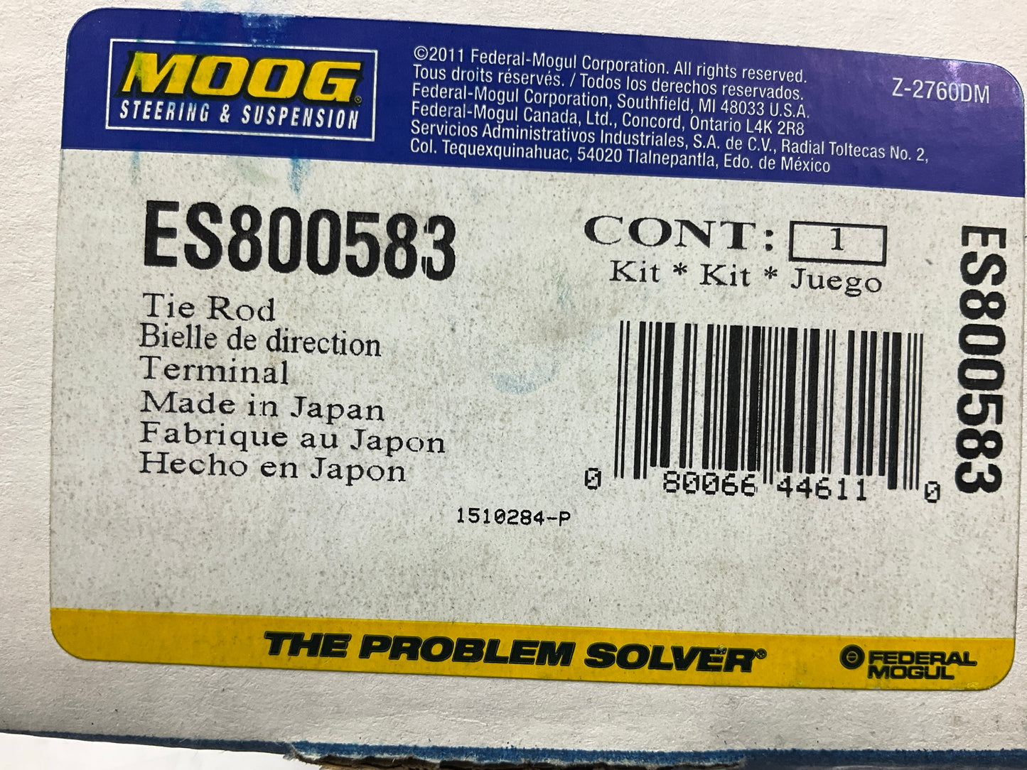 Moog ES800583 Front Left Outer Steering Tie Rod End For 2008-2015 Nissan Rogue