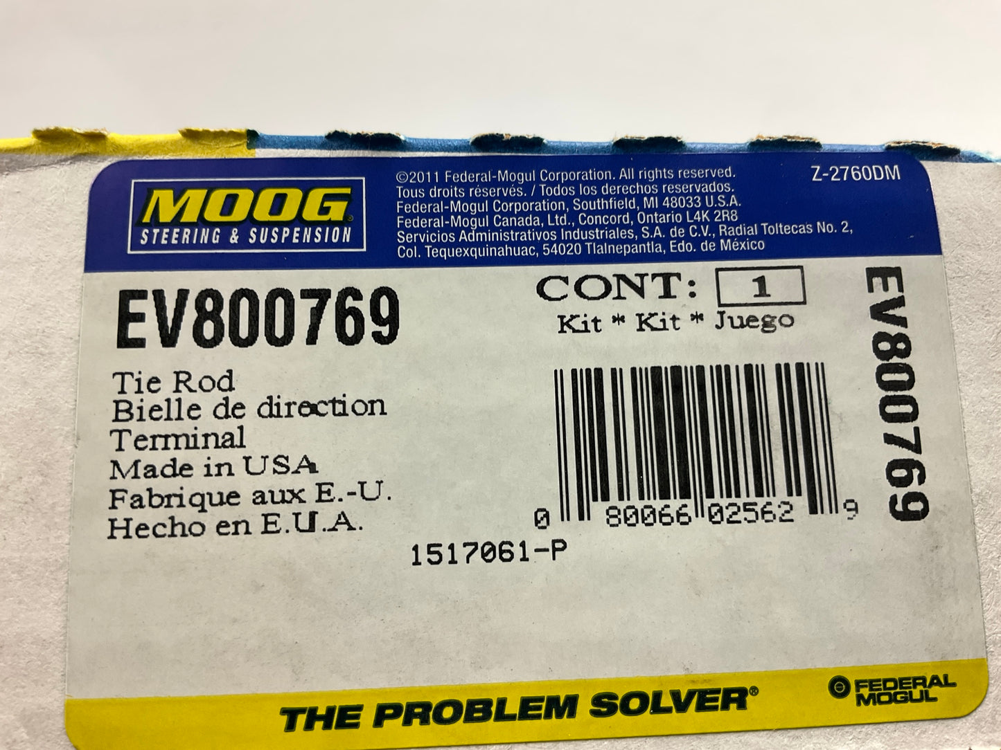 Moog EV800769 Front Inner Steering Tie Rod End For 06-07 Mercury Mariner HYBRID