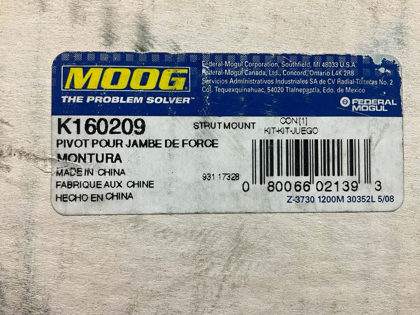 MISSING HARDWARE Moog K160209 Front Strut Mount