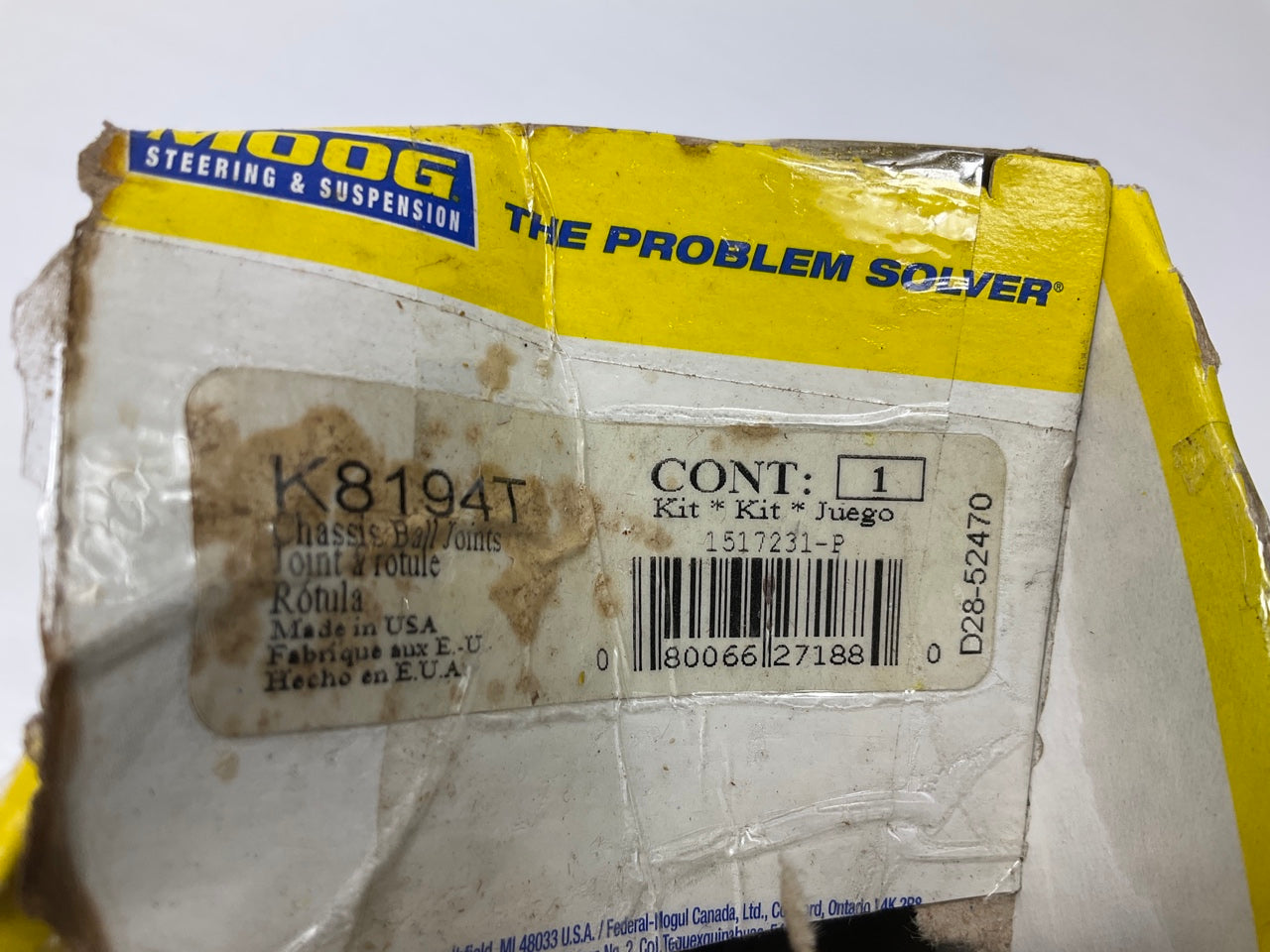 Moog K8194T Suspension Ball Joint, Front Upper