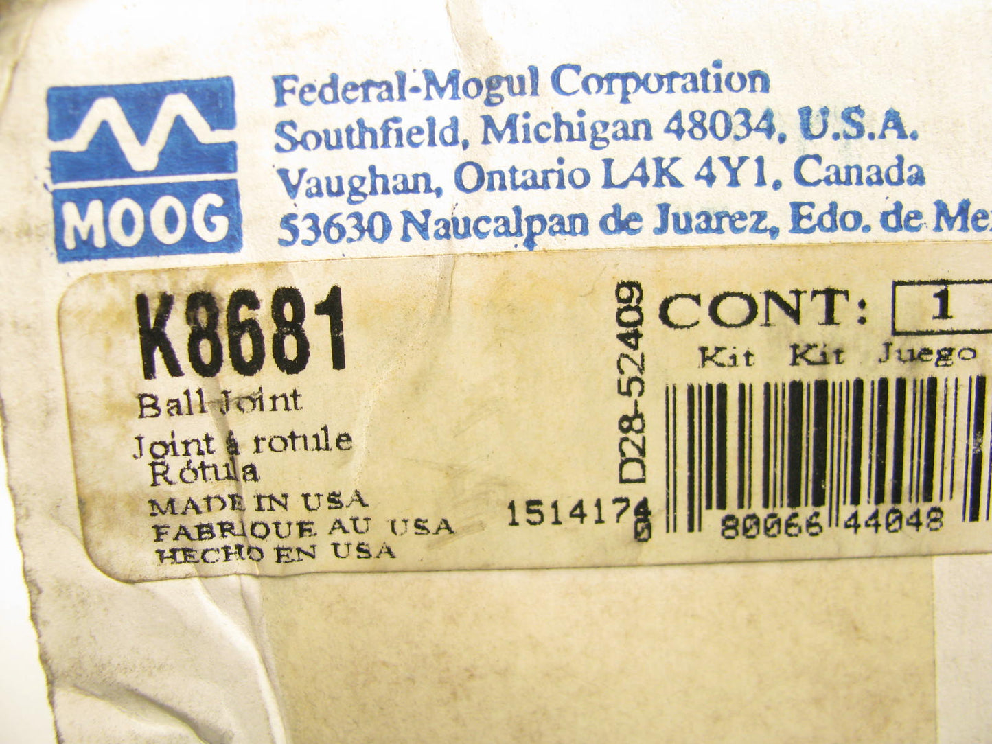 Moog K8681 Suspension Control Arm And Ball Joint Assembly - Front Left Lower