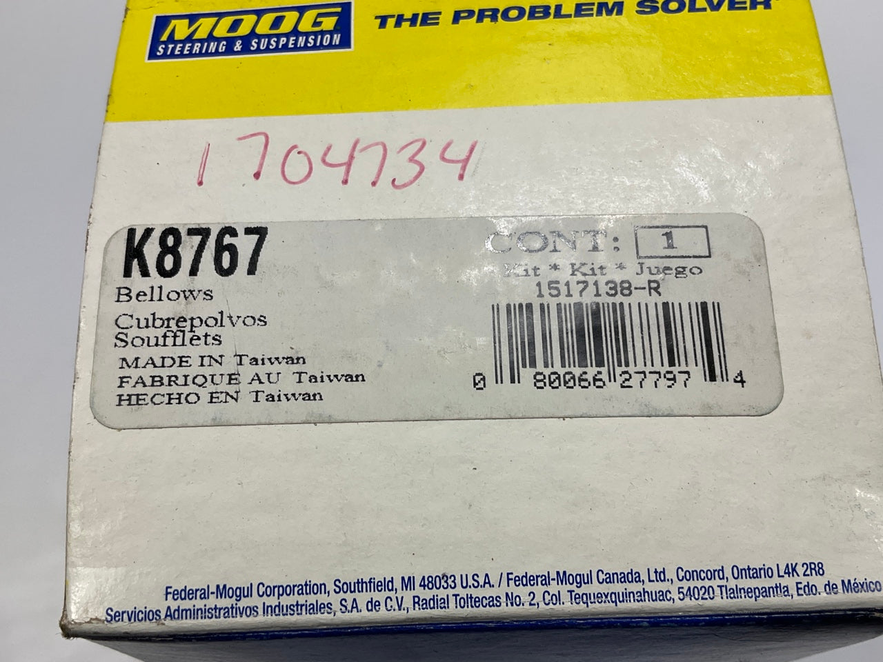 Moog K8767 Steering Rack And Pinion Bellows Kit