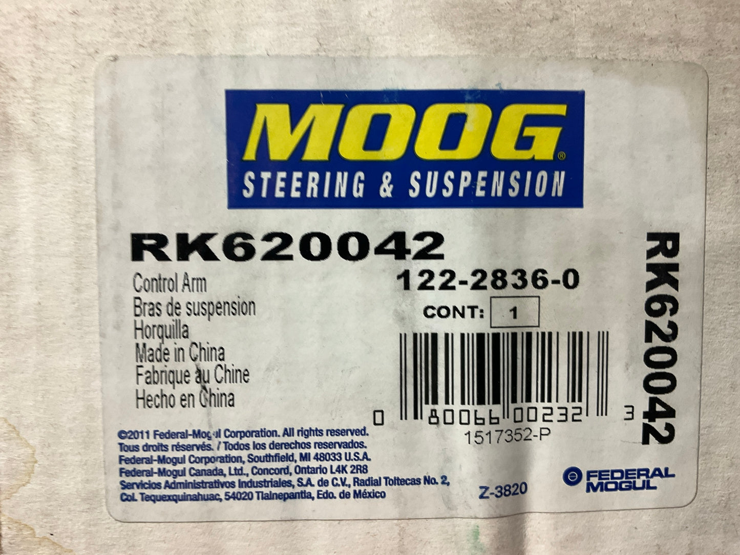 Moog RK620042 Suspension Control Arm And Ball Joint Assembly, Front Left Lower