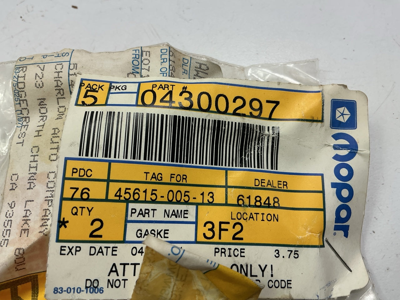 (2) NOS OEM Mopar 4300297 EGR Valve Gaskets