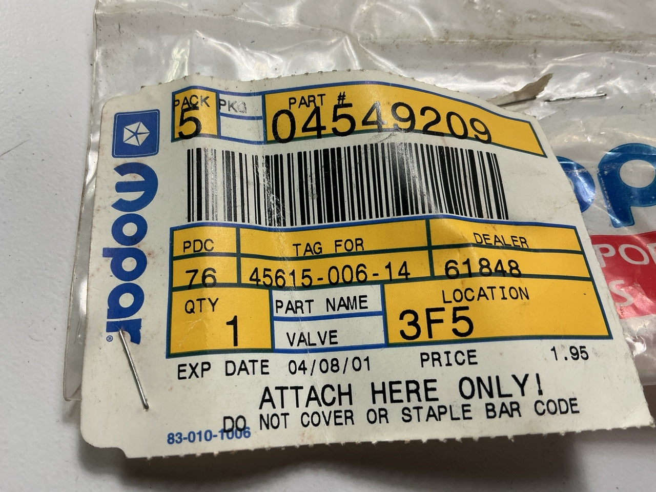 NOS OEM Mopar 4549209 Cruise Control Vacuum Check Valve