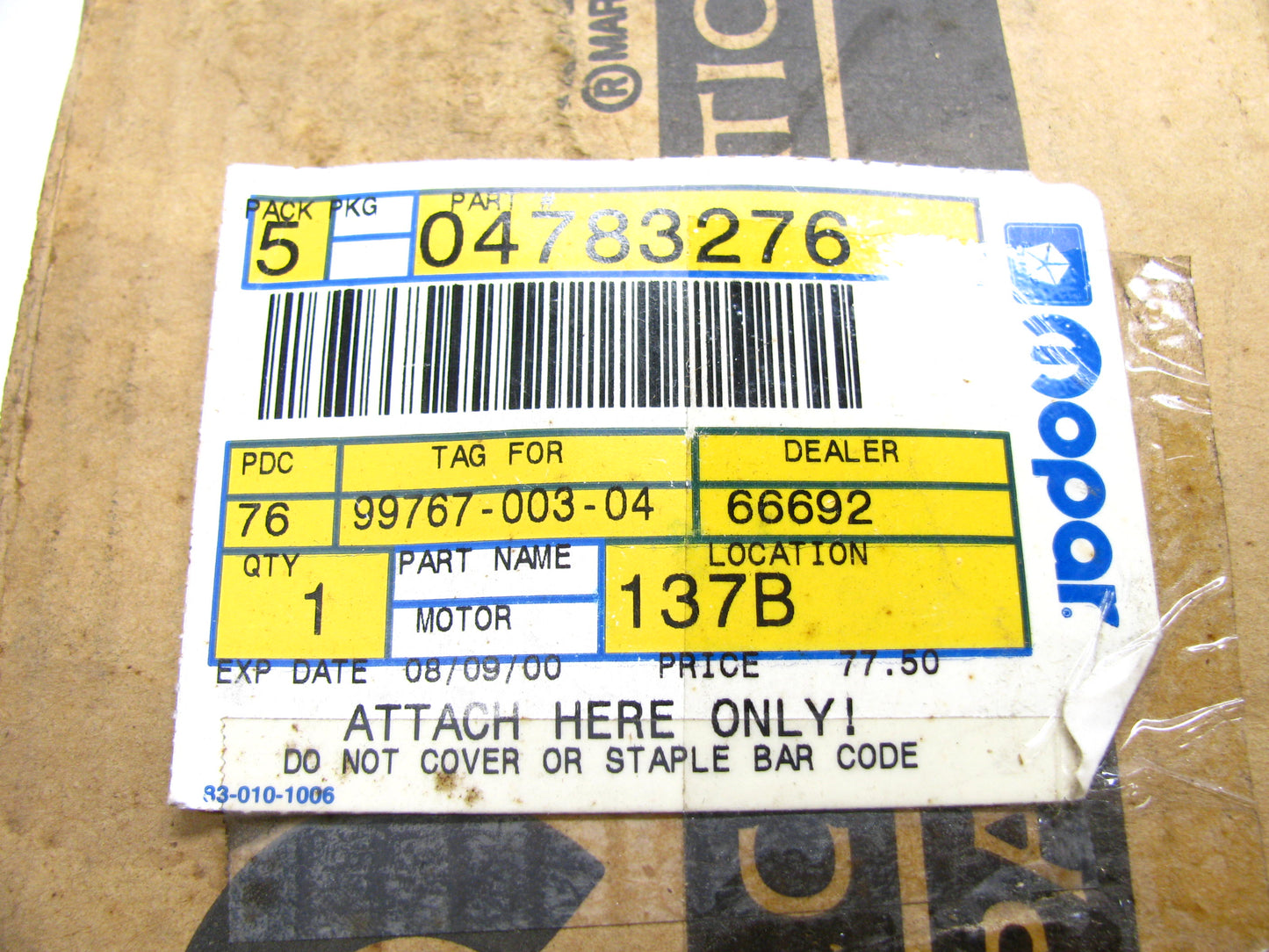 NEW GENUINE 4783276 FRONT RIGHT Power Window Motor For 1997 Neon