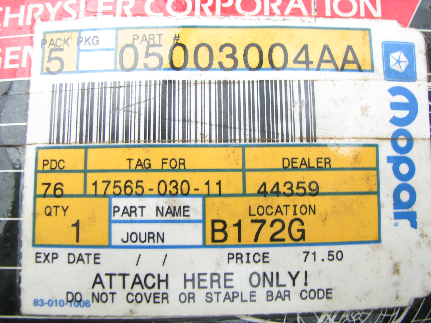 NEW - OEM 5003004AA U-Joint Universal Joint For Mopar