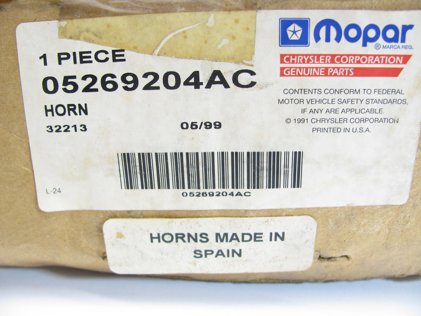 NEW - OEM 5269204AC Low Note Horn For 1995-1997 Dodge Neon