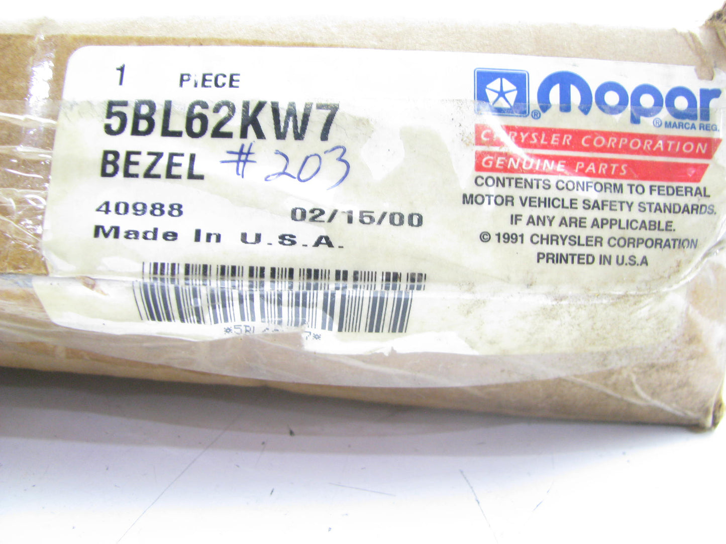 NOS OEM Mopar 5BL62KW7 Right Headlight Trim Bezel For 1991-1996 Jeep Cherokee