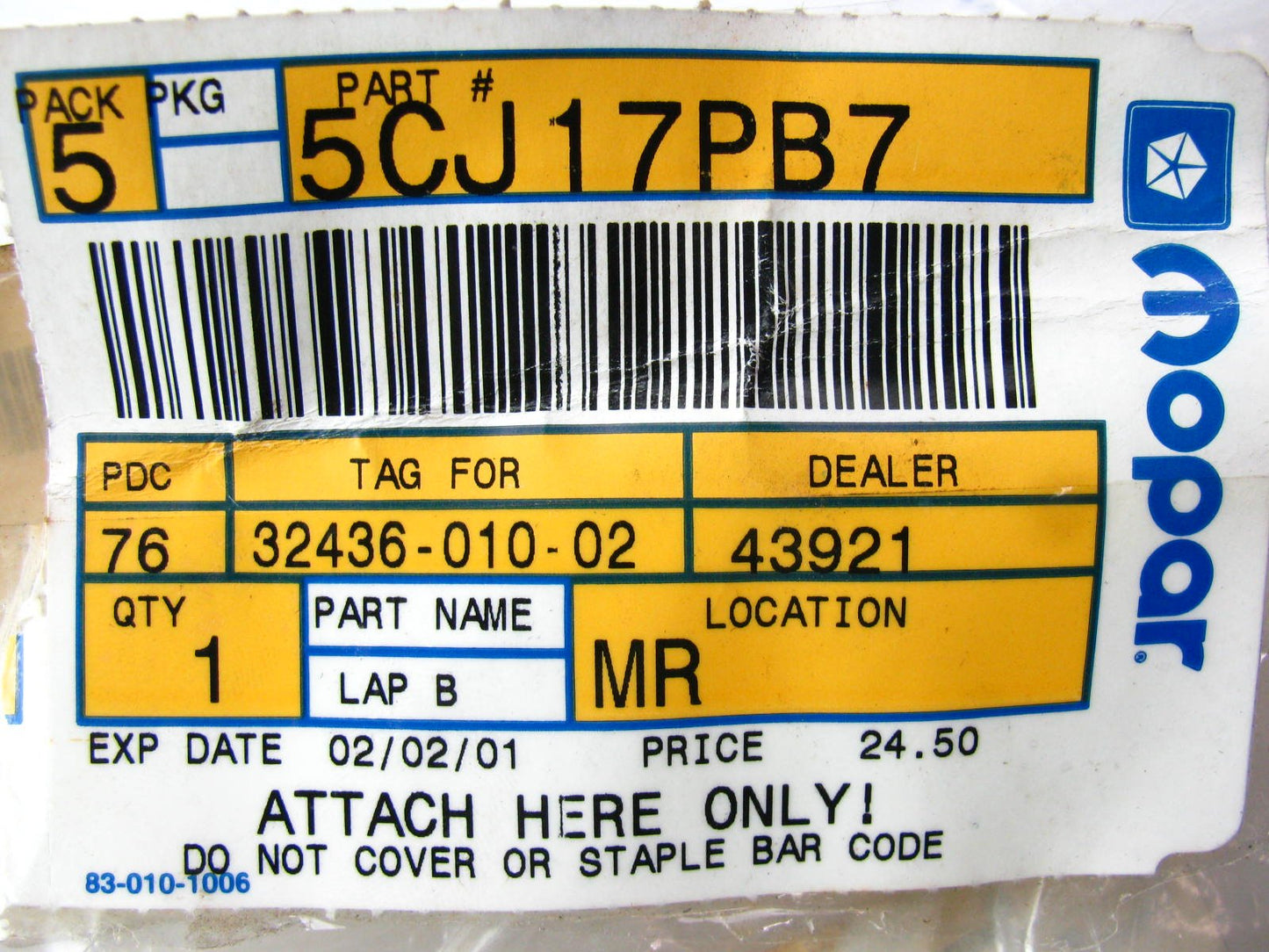 NEW - OEM 5CJ17PB7 Front Inner Seat Belt & Buckle BLUE For 1994-1995 Ram