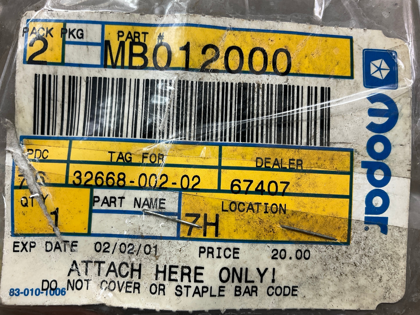 NOS OEM Mopar MB012000 Clutch Cable