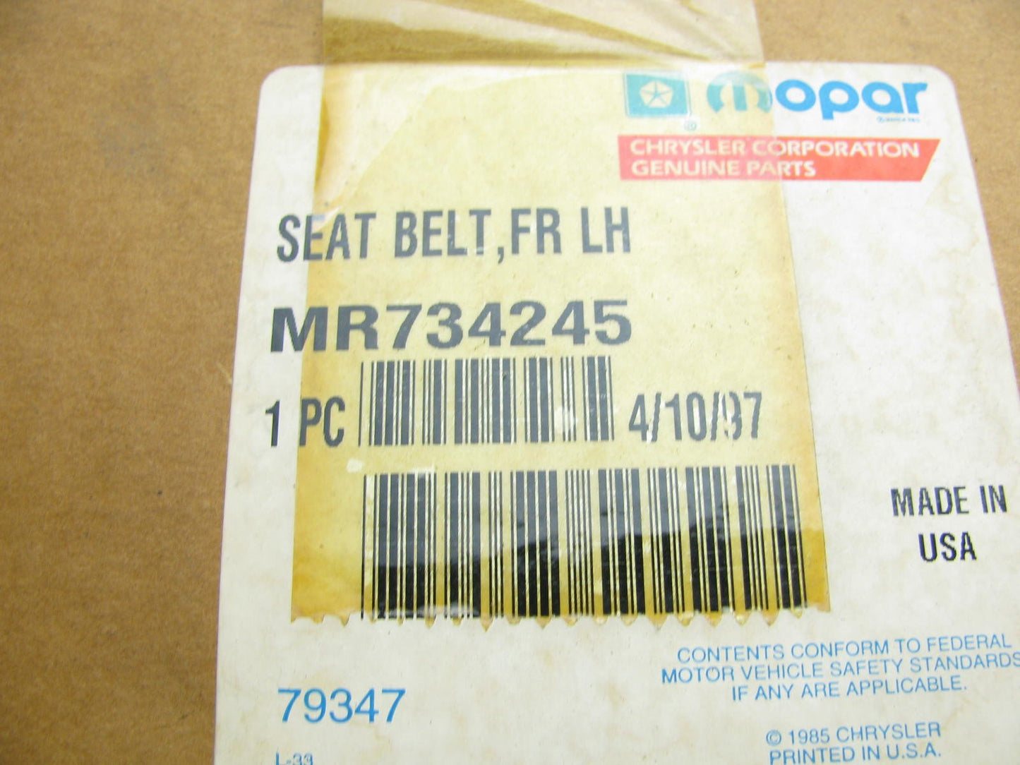 NOS MR734245 Left (Drivers Side) Brown Seat Belt For 1995-1996 Sebring Avenger