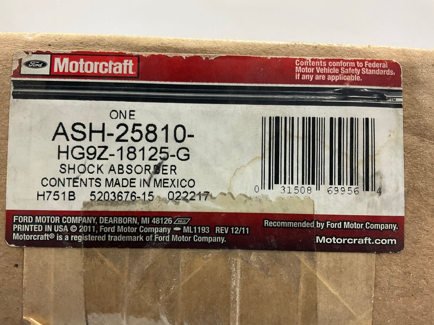 Motorcraft ASH-25810 Rear Suspension Shock Absorber For 2017-2020 Ford Fusion