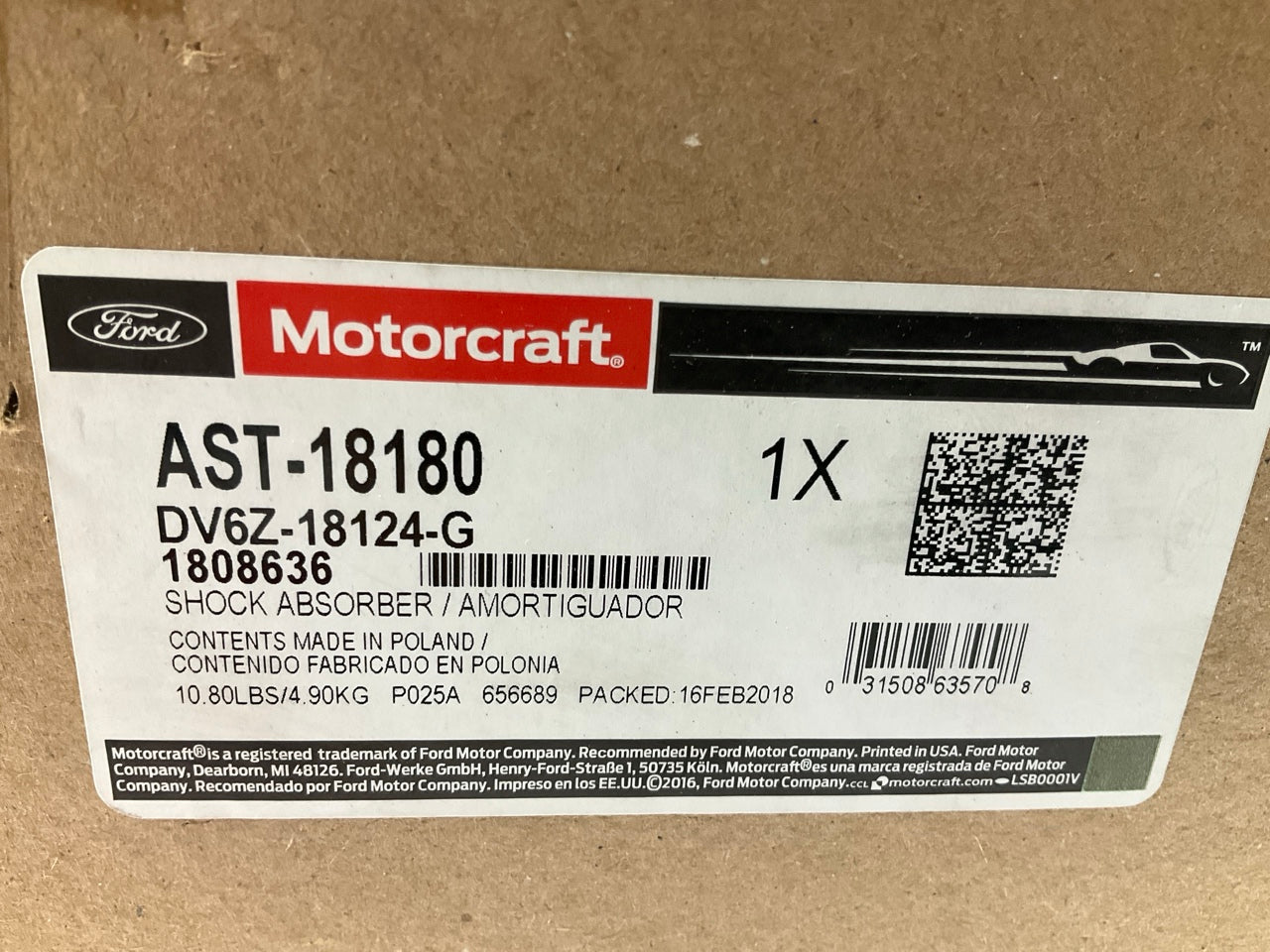 Motorcraft AST-18180 Front Suspension Strut For 2014-2018 Ford Transit Connect