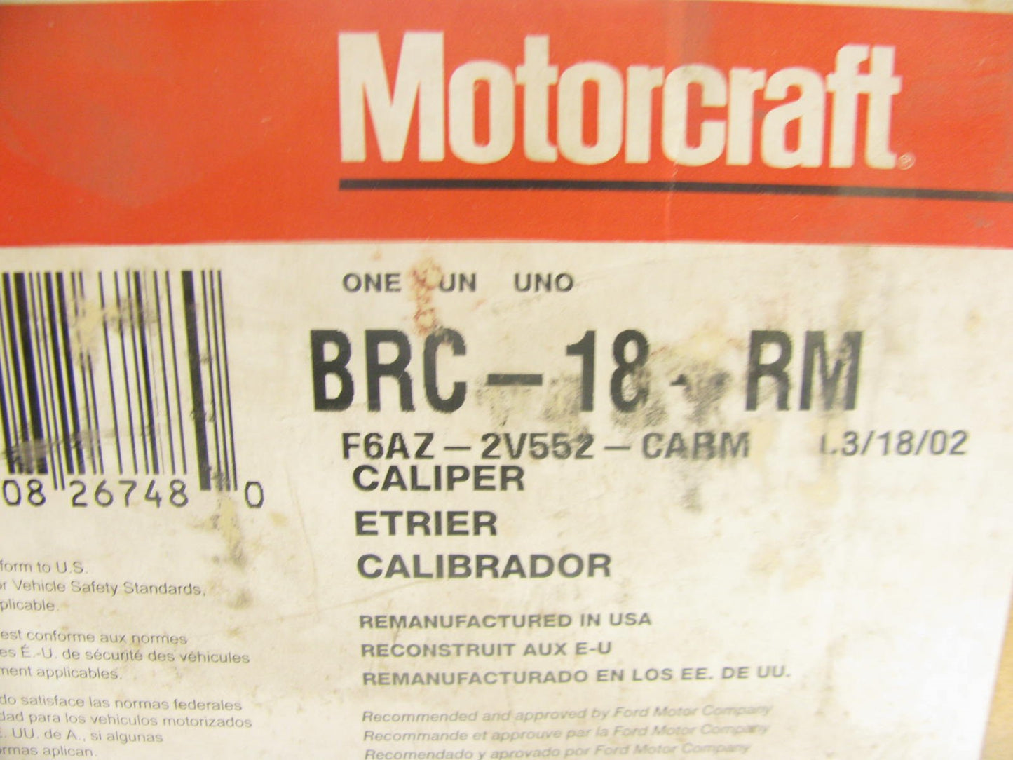 Motorcraft BRC-18-RM Rear Disc Brake Caliper 96-97 Crown Vic Police Interceptor