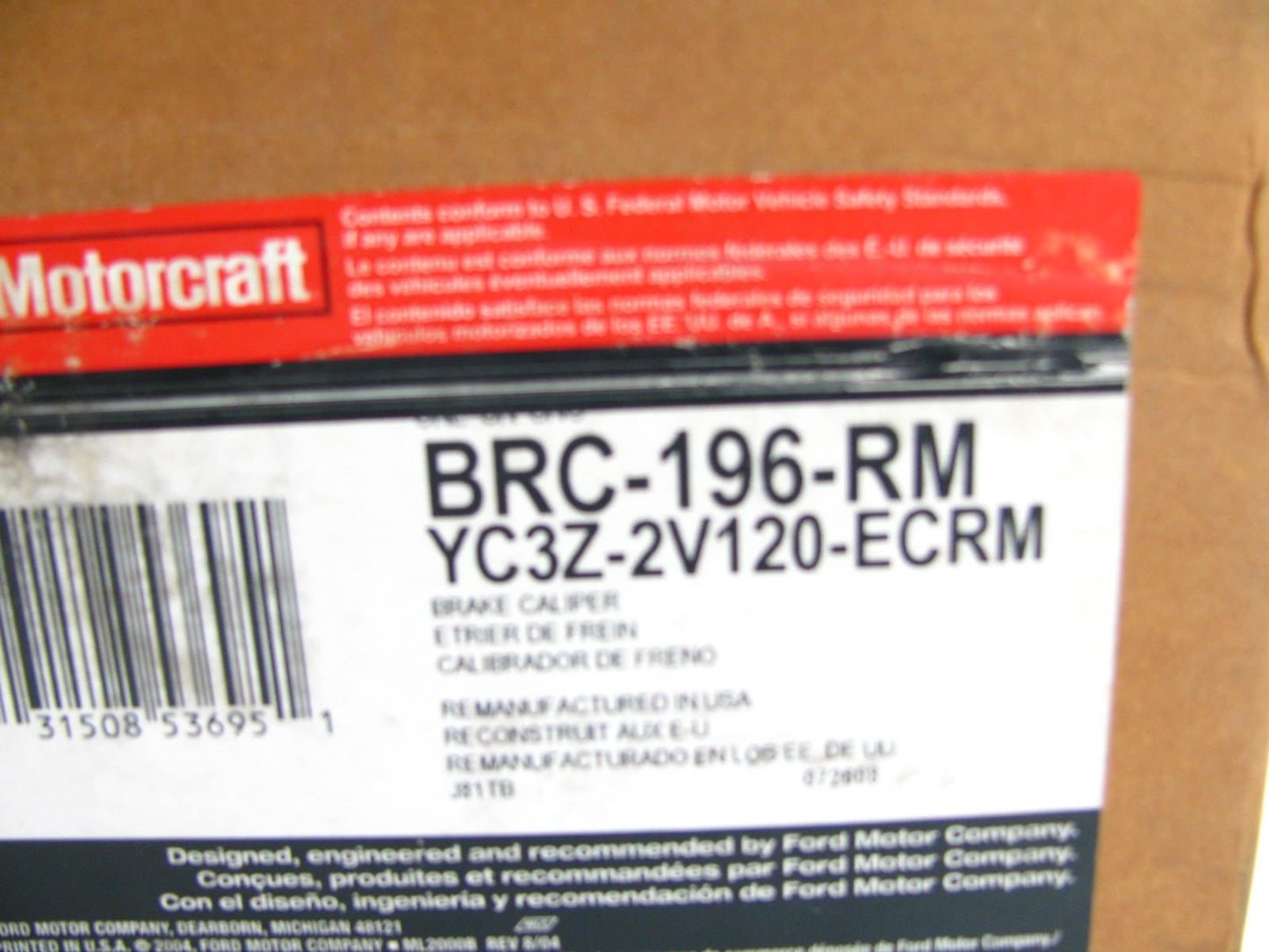 REMAN. Motorcraft BRC196RM Front Right Disc Brake Caliper 04-07 Ford F53 Chassis